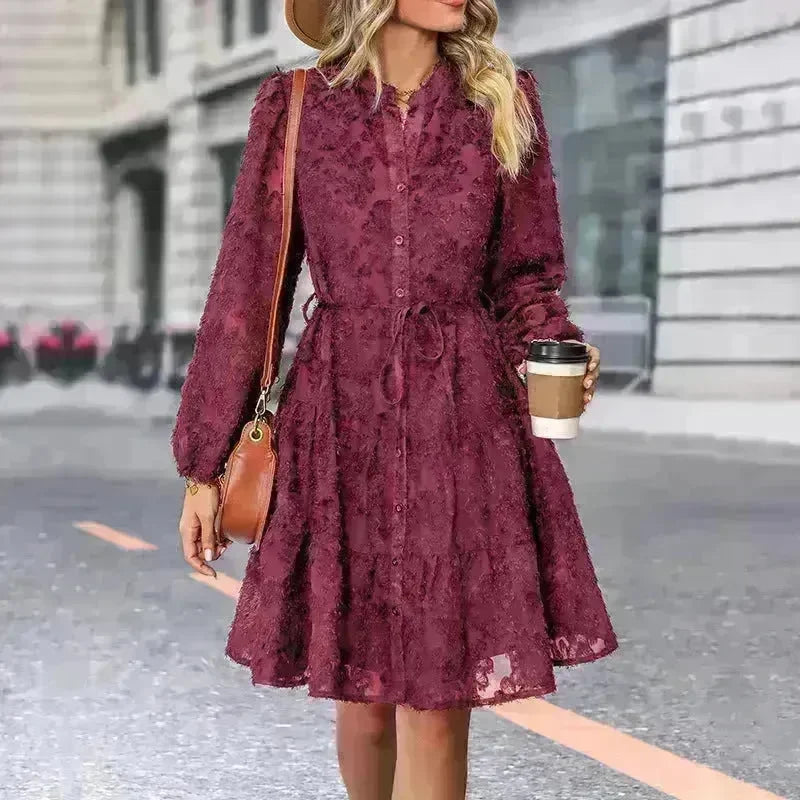Lace Tied Long Sleeve Dress Fashion Midi Dresses Womens Clothing - EX-STOCK CANADA