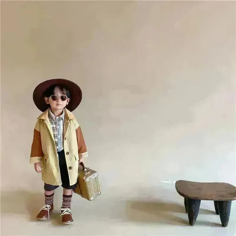 Windbreaker Sleeve Color Contrast Small Lapel Medium Long jacket kids - EX-STOCK CANADA
