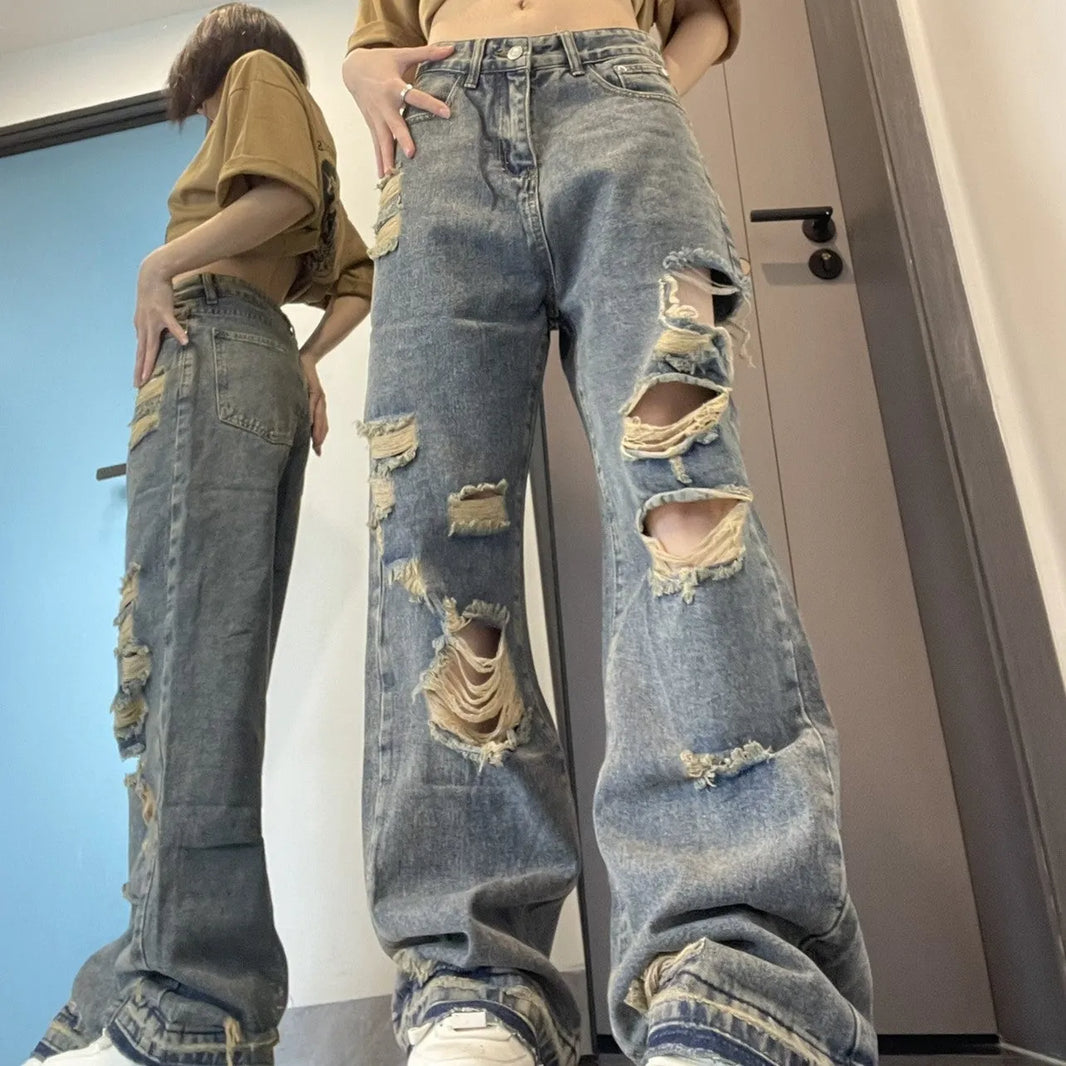 Jeans strappati per donne jeans da fidanzato in denim larghi