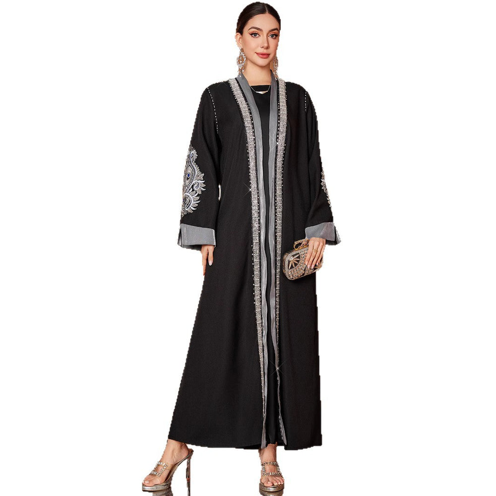 Robe grande taille avec broderie faite à la main et strass laminé ABAYA Vêtements pour femmes du Moyen-Orient - EX-STOCK Canada