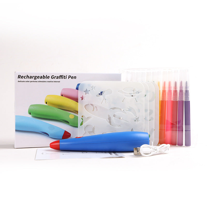 Rechargeable graffiti pen set with packaging on a white background