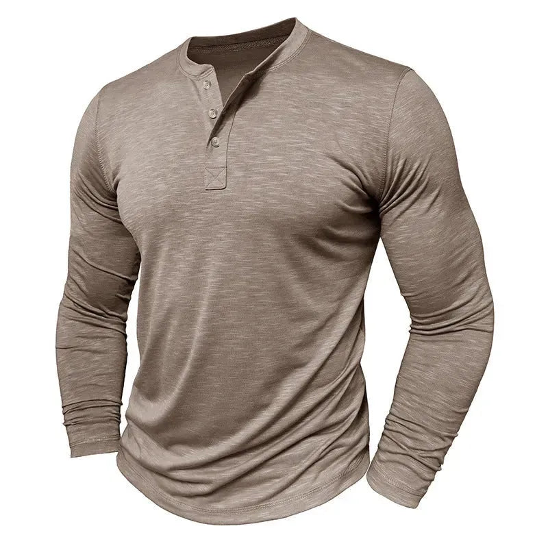 Men's Long-sleeved Henry Collar T-shirt - EX-STOCK CANADA