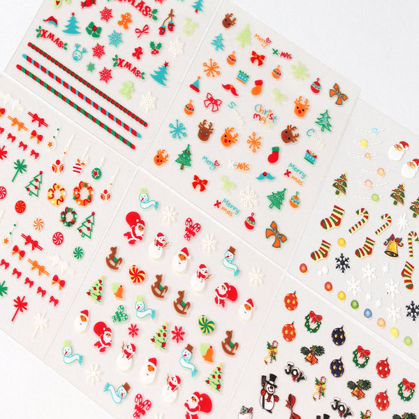 30sheet GlossyBlossom 3D Christmas Nail Stickers – Korean Made Holiday Nail Art Decals For Festive DIY Manicure, Santa, Reindeer, Snowflake & Tree Designs EX-STOCK Canada 