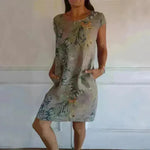 Casual Floral Printed Straight Dress Summer Loose Round Neck Short Sleeve Midi Dresses Womens Clothing - EX-STOCK CANADA