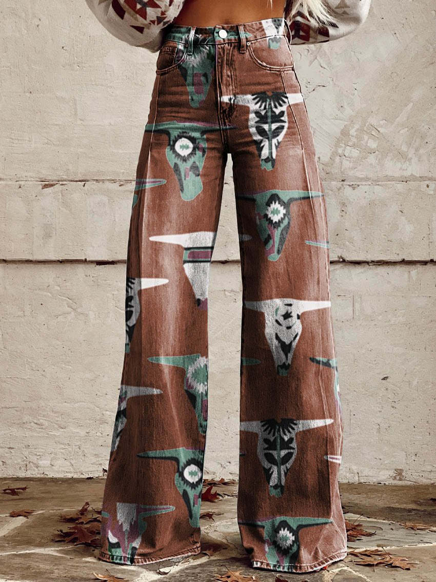 Women's Wide-leg Pants Fashion High Waist Casual Trousers 3D Printing 