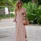 Summer Geometric Printed V-neck Long Dress Fashion Long Sleeve Slit Dresses For Women - EX-STOCK CANADA