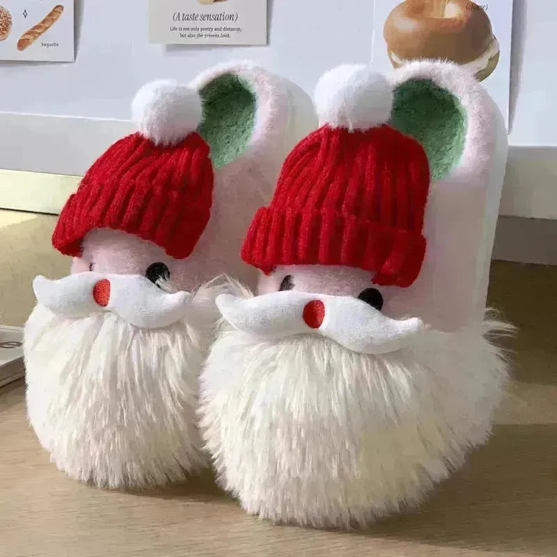 Cute Christmas Santa Claus Home Slippers Winter Warm Indoor Non-slip Floor Plush Shoes For Women - EX-STOCK CANADA