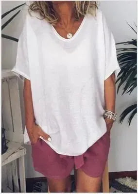 Spring Summer Loose Short Sleeves cotton linen blouse top Women Summer Tops - EX-STOCK CANADA