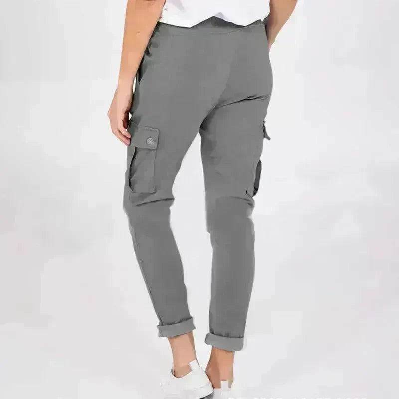 Casual Cargo Pants With Pockets Solid Color Drawstring Waist Pencil Trousers For Women - EX-STOCK CANADA