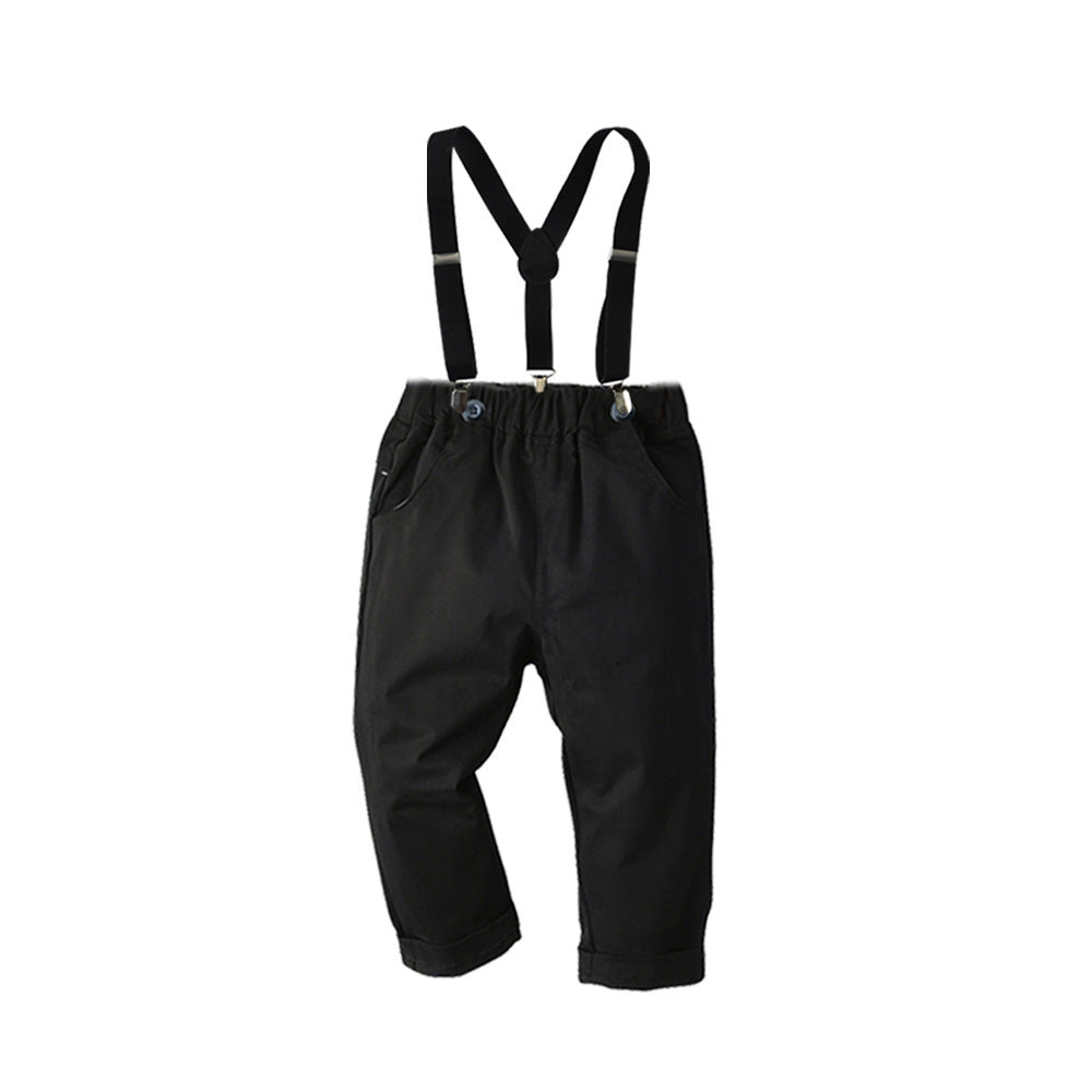 Black pants with suspenders on a white background