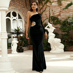 One shoulder cutout Banquet Sheath Velvet Evening Cocktail dress - EX-STOCK CANADA