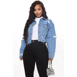 Fashionable Ripped Long sleeve Denim Jeans Crop jacket women short denim jacket oversized cropped denim jacket - EX-STOCK Canada