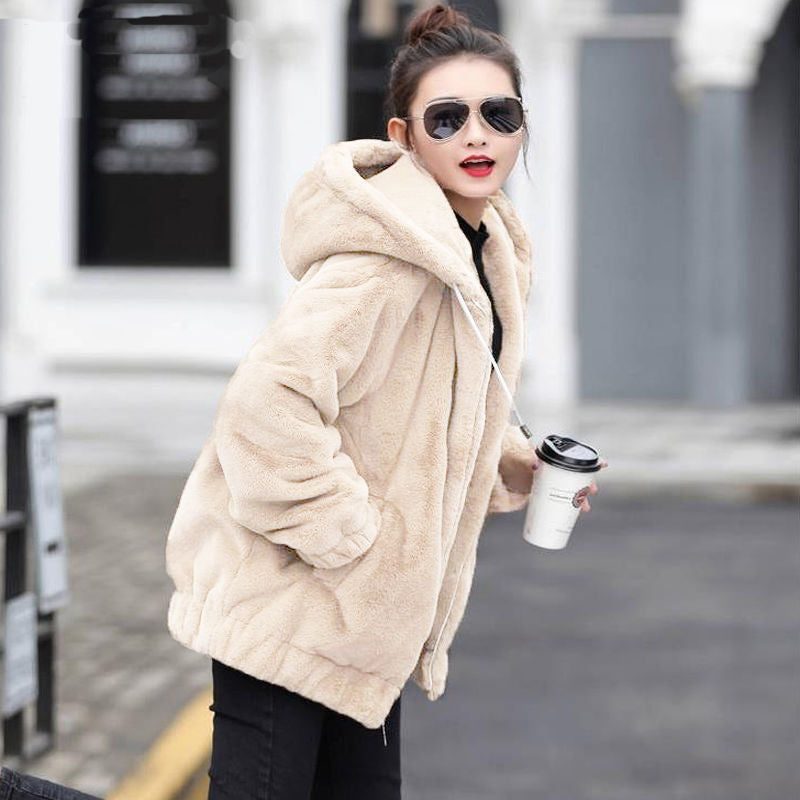 Flannel Hooded Coat Women's Mid-length Winter | EX-STOCK product gallery photo 3