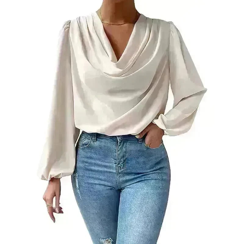 Casual Evening Top for Women Long-sleeved Shirt Loose V-neck chiffon blouse Top women - EX-STOCK CANADA