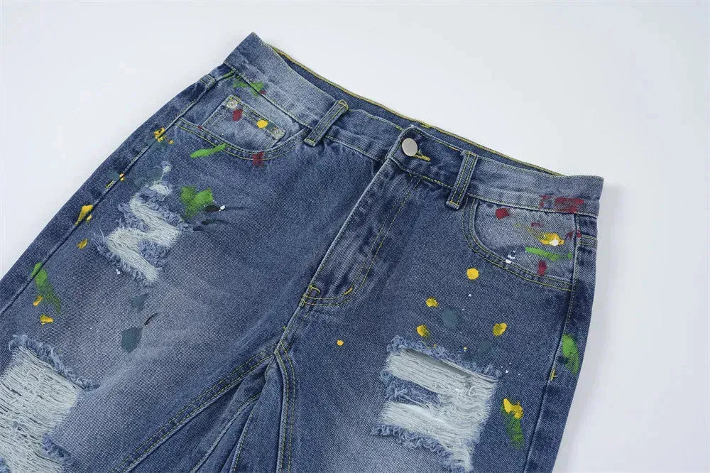 Ripped Paint Wide-leg Denim Trousers For Men Jeans - EX-STOCK CANADA