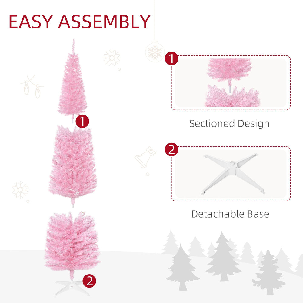 7' Pencil Christmas Tree, Slim Artificial Xmas Tree With Realistic Branches, Sturdy Metal Stand, Pink EX-STOCK Canada 