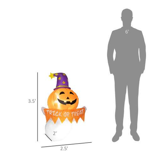 Outsunny 3.4ft Halloween Inflatables Window Sticker Ghost With Orange Face, Blow Up Halloween Decorations Outdoor LED Yard Display, Waterproof - EX-STOCK Canada