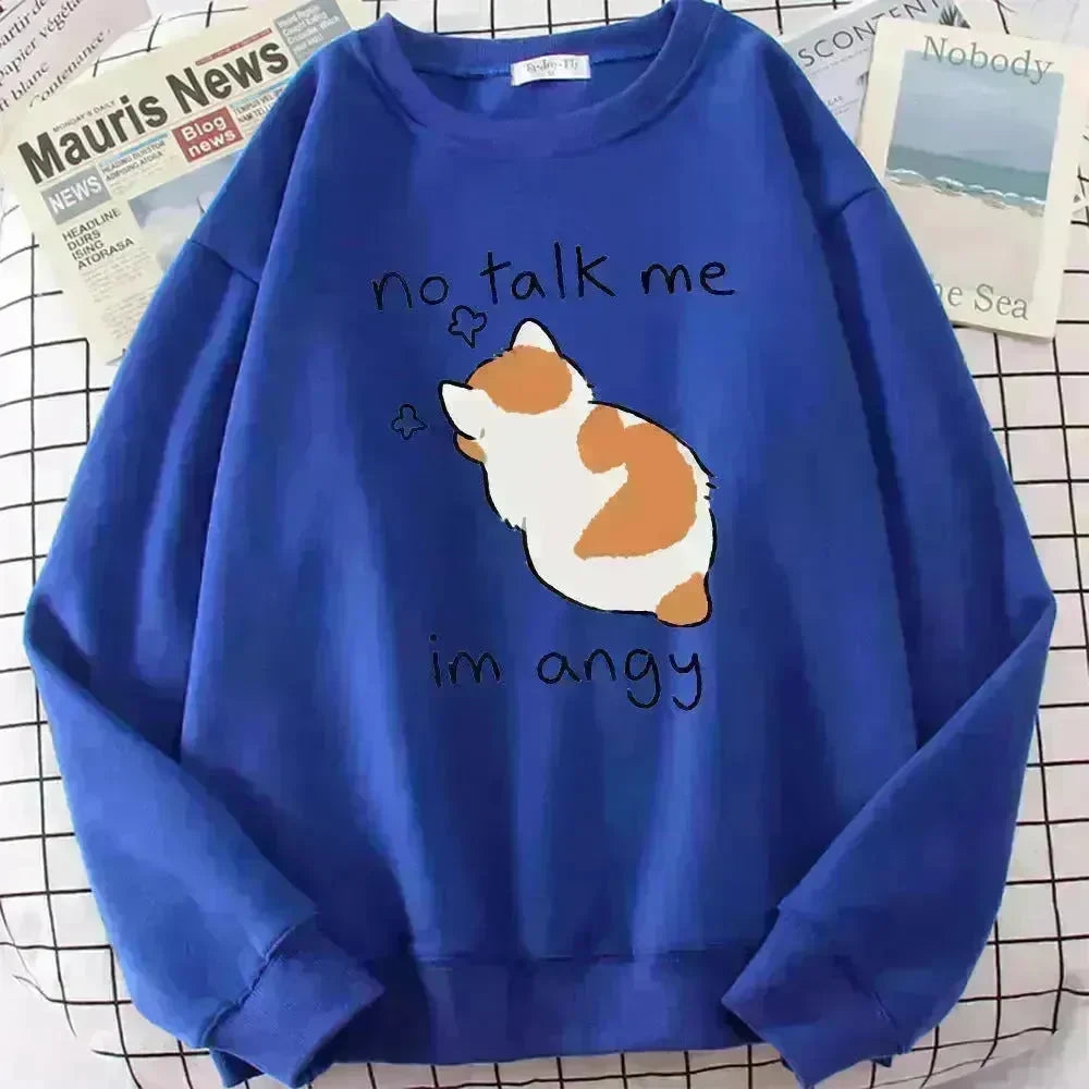 Women Chic Casual No Flattering Cat Print Crew Neck Sweatshirt - EX-STOCK CANADA
