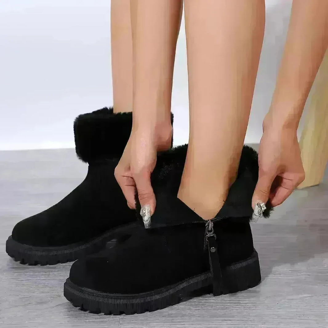 Warm Plush Boots Winter Fashion Side-Zipper Snow Boot For Women Outdoor Thickened Low-heeled Shoes - EX-STOCK CANADA