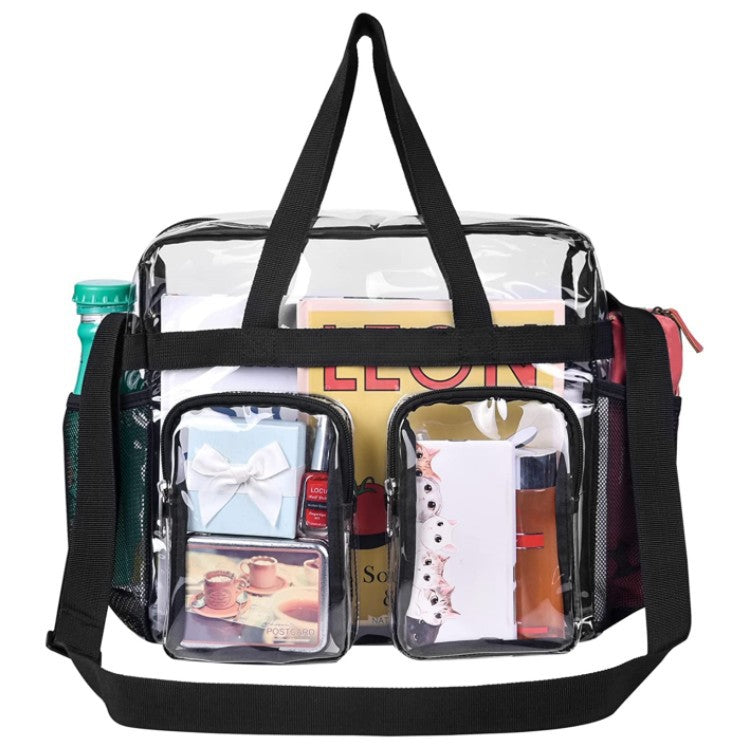Clear PVC Multi-Pocket Tote & Crossbody Bag – Stadium Approved, Transparent Handbag for Women