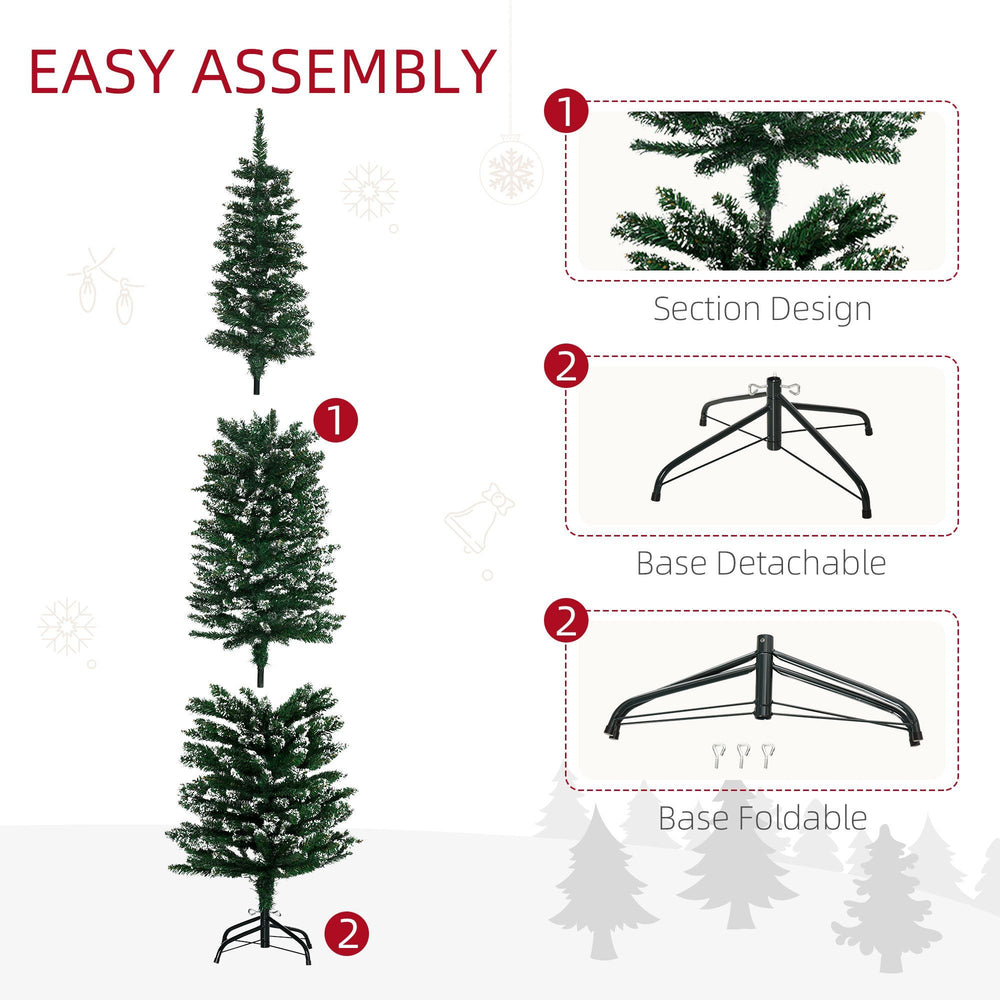 6FT Artificial Snow Dipped Christmas Tree Xmas Pencil Tree Holiday Home Indoor Decoration With Foldable Black Stand, Green EX-STOCK Canada 
