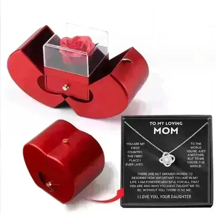 Fashion Jewelry Box Red Apple Christmas Gift Necklace Eternal Rose For Girl Mother's Day Valentine's Day Gifts With Artificial Flower Rose Flower Jewelry Box - EX-STOCK CANADA
