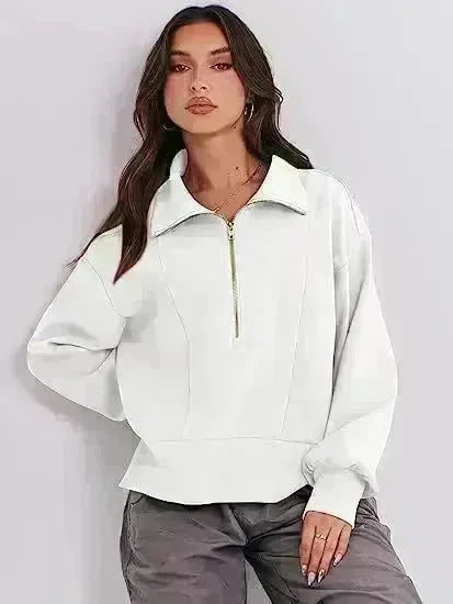 Women's Half Zipper Pullover Long Sleeve Sweatshirt - EX-STOCK CANADA