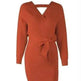 Autumn Winter Slim Fit V-neck Mini Wrap Sweater Dress - EX-STOCK Canada