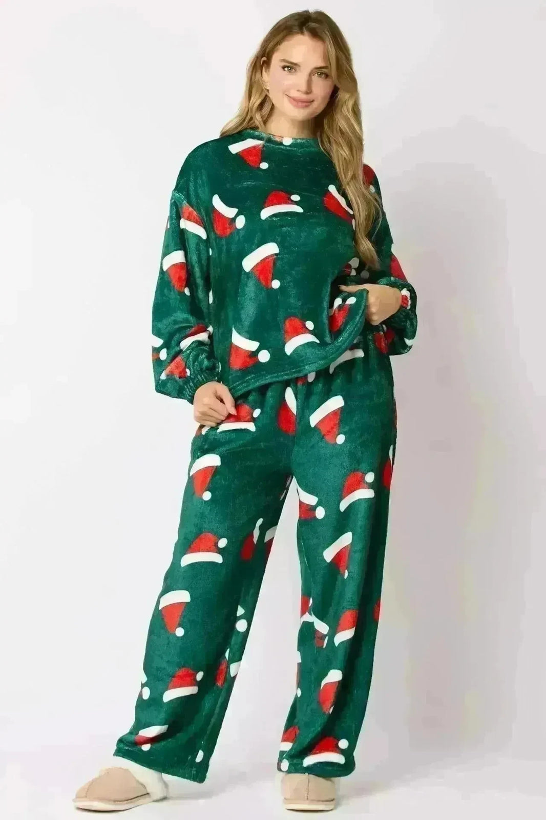 Women's Christmas Hat Pajamas Long Sleeve Trousers Suit - EX-STOCK CANADA