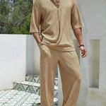 Men's Casual summer 2 piece Pant sets Short sleeved Top and Straight leg pant - EX-STOCK Canada