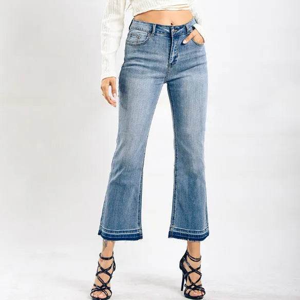 Women's Washed Elastic Loose Wide Leg Ankle-length Bootcut Jeans - EX-STOCK Canada