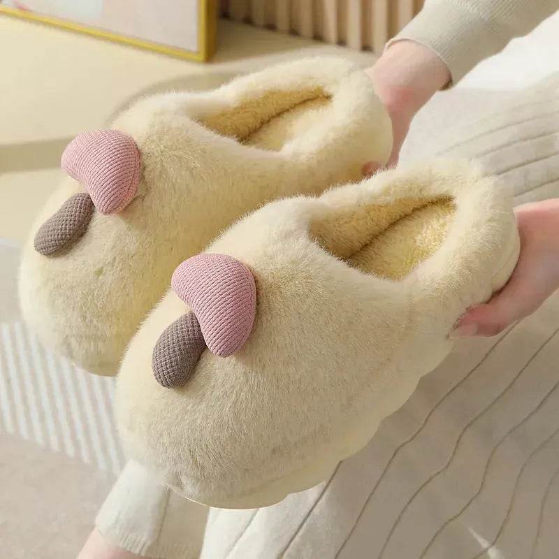 Cute Mushroom Cotton Slippers For Women Thick-soled Autumn And Winter Plush Slipper Indoor Non-slip Eva Household Furry Shoes - EX-STOCK Canada