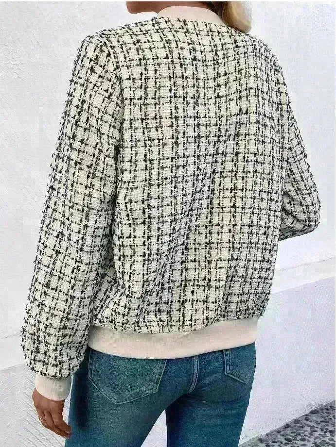 Autumn Winter Casual Long Sleeve plaid Houndstooth  zipper outwear jacket women - EX-STOCK CANADA