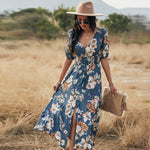 Floral Summer Beach Dress With V Neck Elastic Waist Dresses For Women - EX-STOCK Canada
