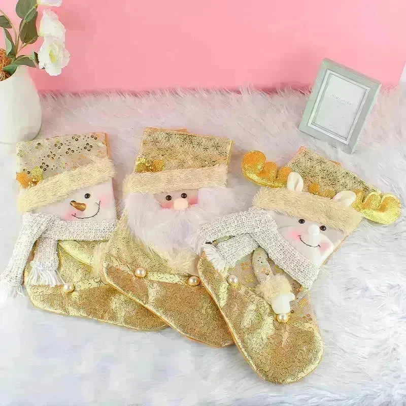 Santa Snowman Gold Christmas Stockings Pendant Candy Bag - EX-STOCK CANADA