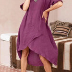Women Maxi Dress Neck Pocket Summer Loose Casual Baggy Robe Female Retro Long Dresses - EX-STOCK CANADA