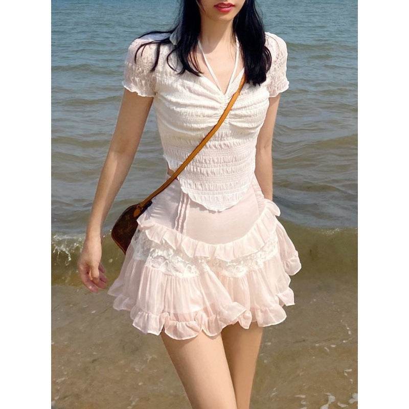 Sweet Girl Lolita High Waist Slimming Flounce Chiffon layered Mini Lace Skirt - EX-STOCK Canada