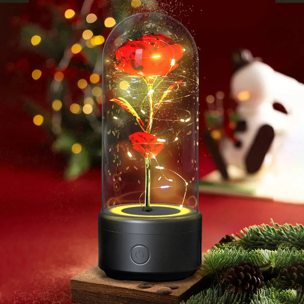 Creative 2 In 1 Rose Flowers LED Light And Bluetooth-compatible Speaker Valentine's Day Gift Rose Luminous Night Light Ornament In Glass Cover - EX-STOCK CANADA