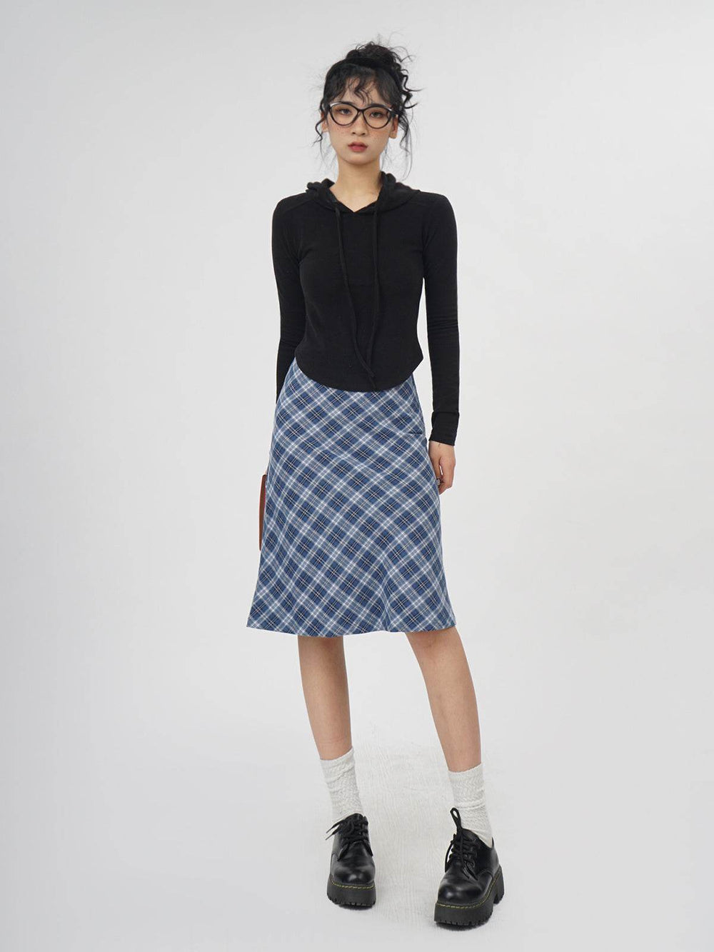 Plaid A- Line Skirt Women's High Waist student Midi Skirt - EX-STOCK Canada