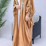 Simple Middle East Turkey Solid Color Plus Size Satin Robe Dubai Abaya Coat Turkey Abaya Kimono - EX-STOCK Canada