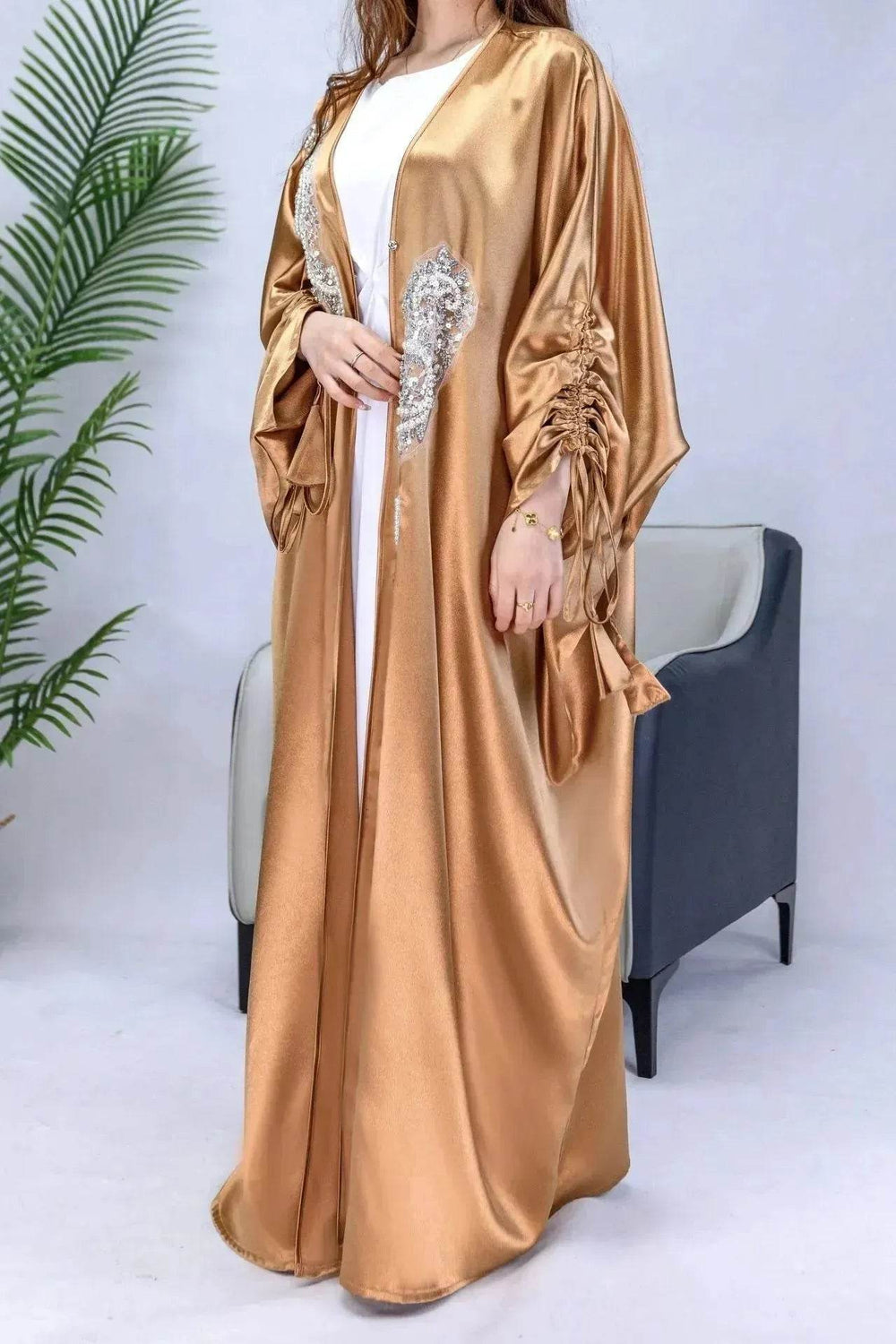 Simple Middle East Turkey Solid Color Plus Size Satin Robe Dubai Abaya Coat Turkey Abaya Kimono - EX-STOCK Canada