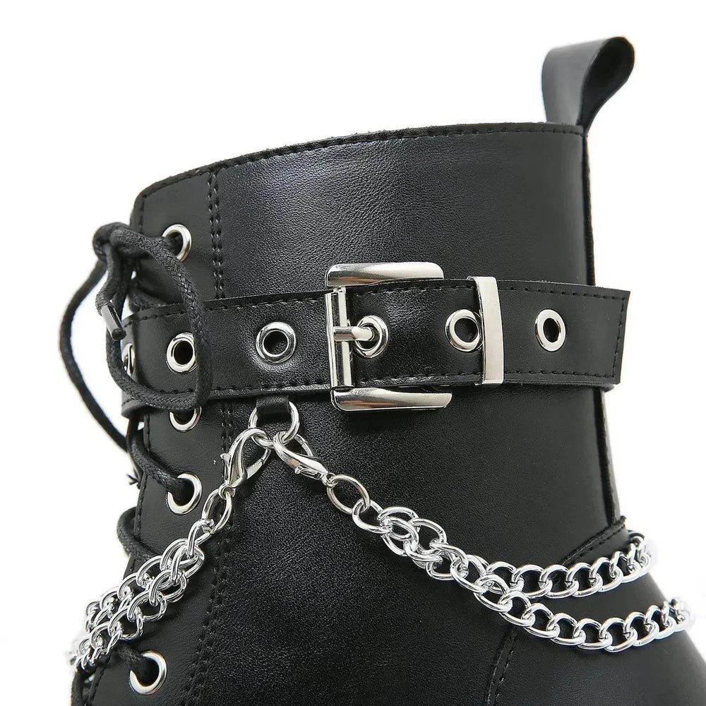 Black Block heeled Buckled Ankle boot Gothic for women - EX-STOCK Canada