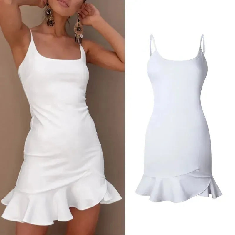 New Ruffles Trumpet Dress Women Sleeveless Spaghetti Strap Slim Summer Dress Party Short Dresses Vestidos - EX-STOCK CANADA
