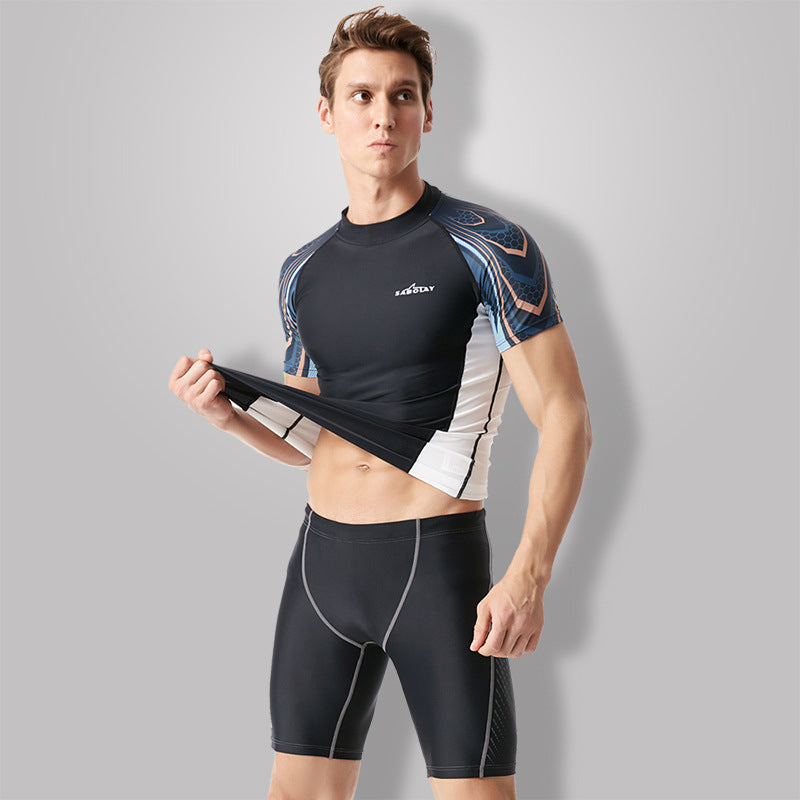 Lycra Men's Rashguard Swimming Suit Short Sleeve New Split Rash Guard Diving Suit Tight Qucik Dry Surfing Swimwear 
