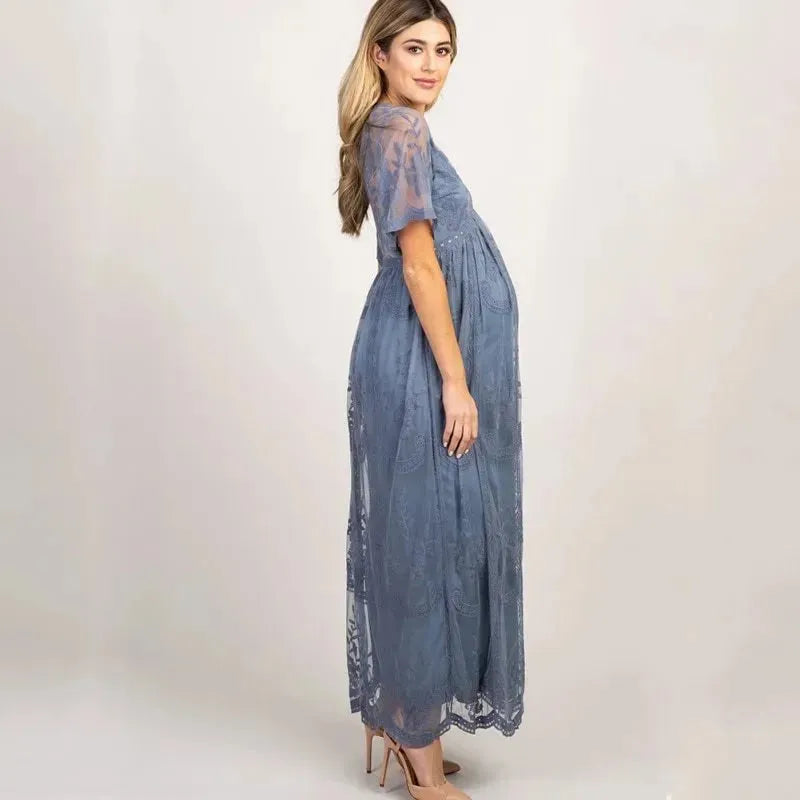 Maternity Dresses for Photo Shoot Summer V Neck White Lace Short Sleeve Pregnancy Dress Pregnant Women Photography Maxi Dress - EX-STOCK CANADA