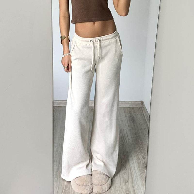 Pure Color Minimal Versatile Sports Style Low Waist Lace-up Draping Mop Straight-leg Trousers - EX-STOCK Canada