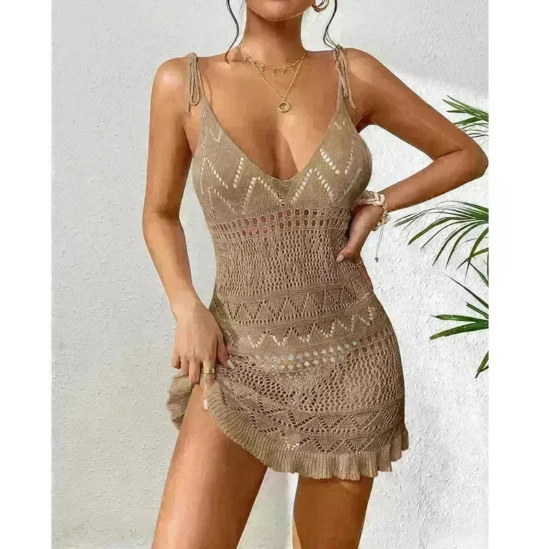 Women's Fashion Suspenders Deep V Knitted Beach Skirt Dress for Chic Ladies - EX-STOCK CANADA
