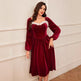 Women's Vintage Christmas Party Long Sleeve Red Velvet Dress Square Collar Dress Elegant Slimming Waist Autumn Women's Clothing EX-STOCK Canada 