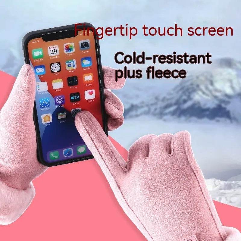 Fleece Lined Padded Warm Keeping Cute Suede Riding Gloves - EX-STOCK Canada
