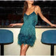 Elegant Chic Spaghetti Strap Luxury Tassel Sequins Feather Women’s Mini Dress for Evening Party, Cocktail Wedding Guest. - EX-STOCK CANADA